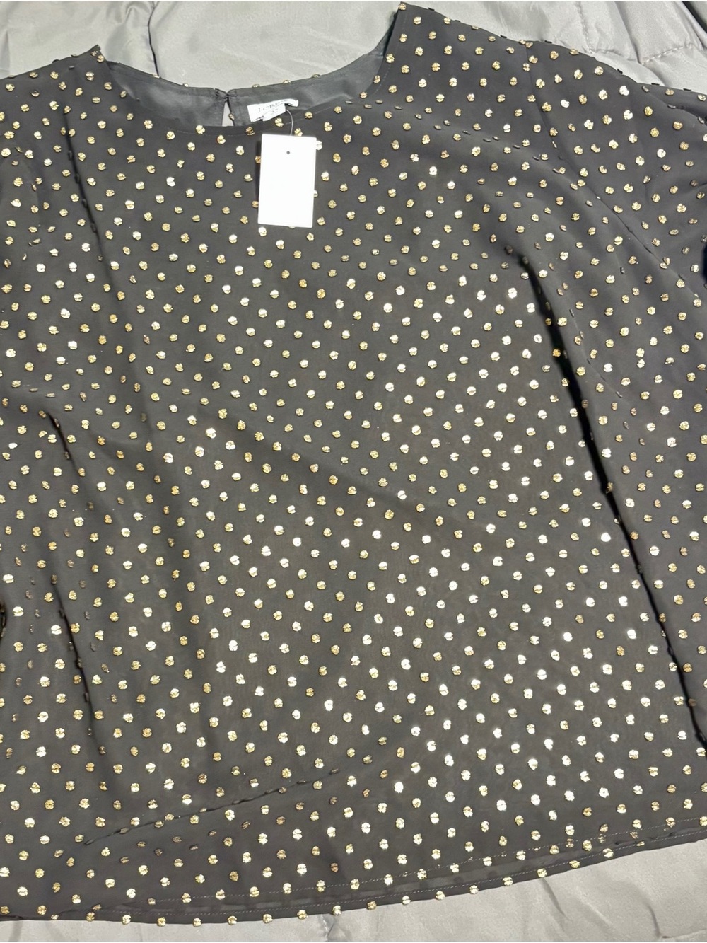 J. Crew Black Blouse with Gold Dot Embellishment